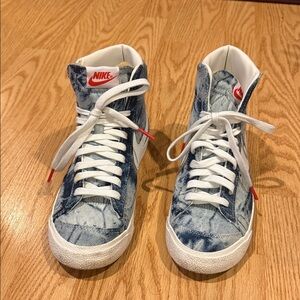 Nike Blue Denim High-Tops with White Laces